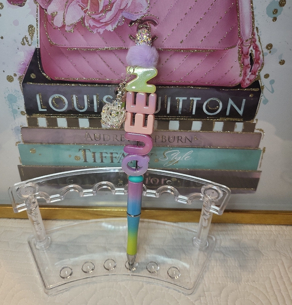 Handcrafted Queen Beaded Pen W/ Crown Charm On Extended Wand- NWT - Picture 3 of 4